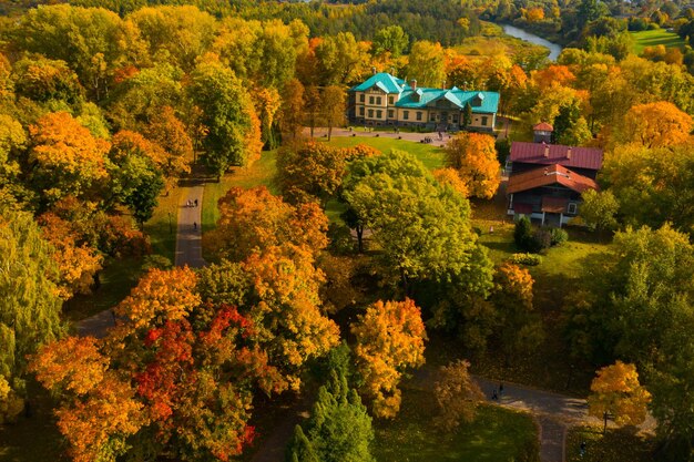 Paesaggio autunnale nel Parco Loshitsky a Minsk Bielorussia Autunno dorato