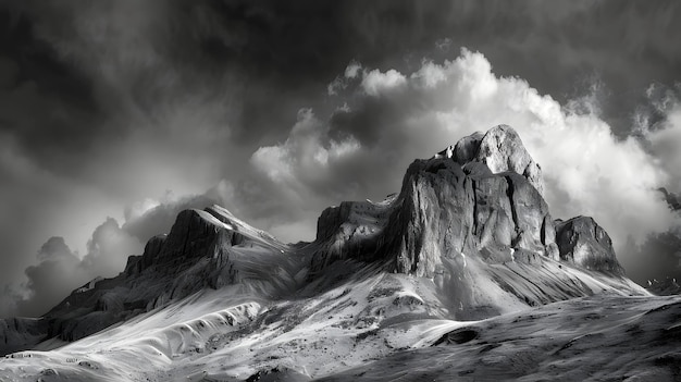 paesaggio bianco e nero sullo sfondo di montagna