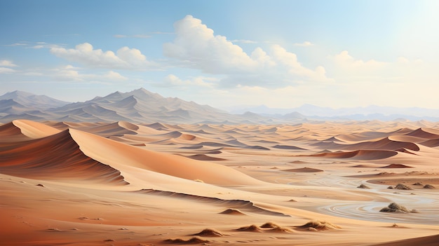 Paesaggio caldo del deserto Cielo blu con nuvole e dune AI generativa