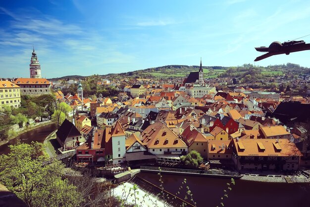 Paesaggio ceco di krumlov / turismo di viaggio nella repubblica ceca, vista panoramica della città ceca di Krumlov