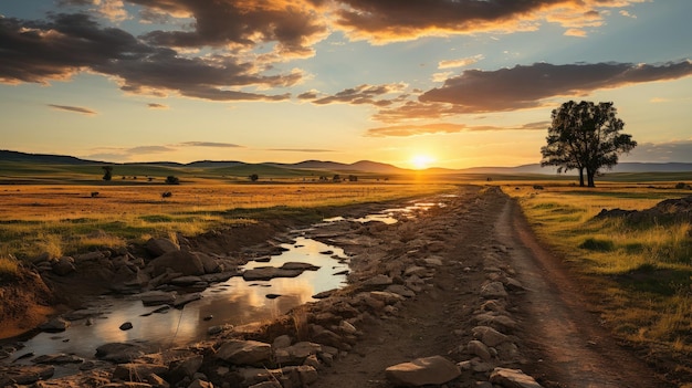 Paesaggio che mostra la natura bellezza intatta cielo al tramonto