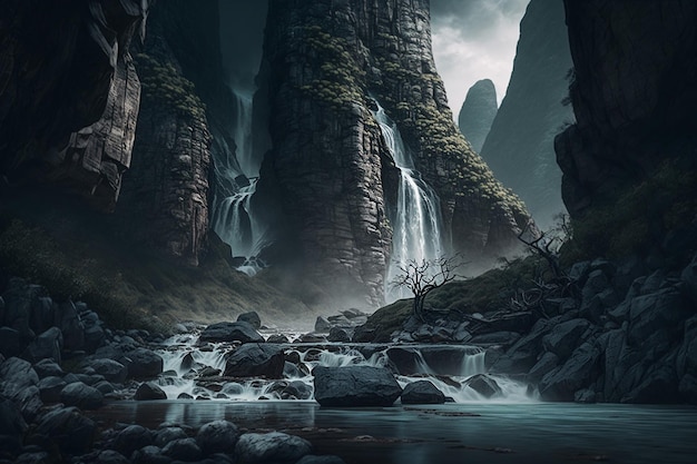 Paesaggio cinese incantato Montagne maestose Cascate a cascata e grotte mistiche