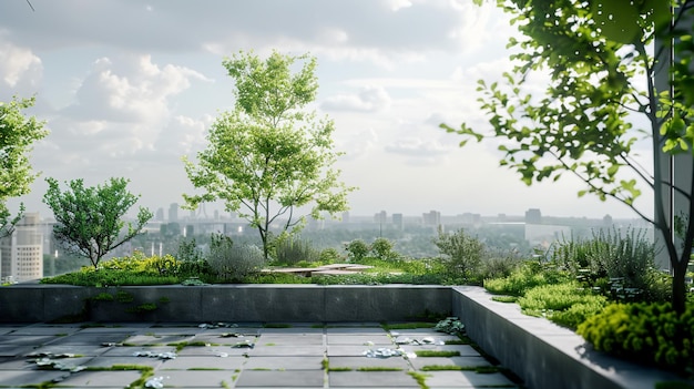 Paesaggio cittadino dal giardino sul tetto verde vista pacifica sostenibile