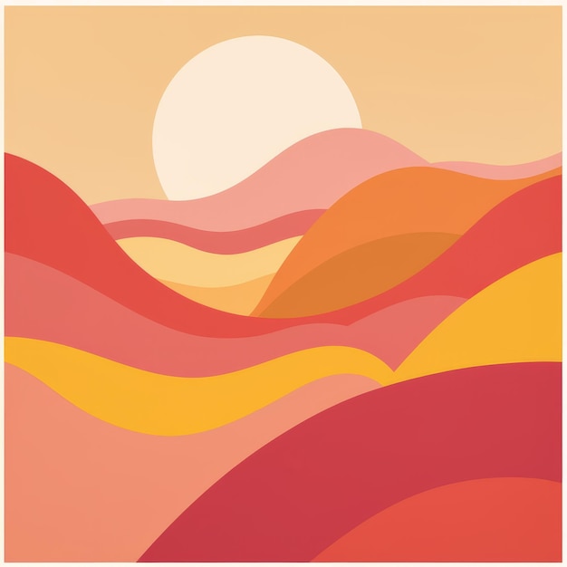 Paesaggio colorato con colline e tramonto astrazione semplificata