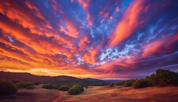 Paesaggio colorato con maestose nuvole sparse all'orizzonte Generativo ai