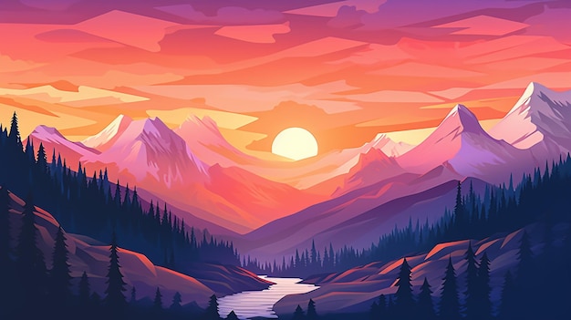 paesaggio colorato con montagne e un lago in primo piano