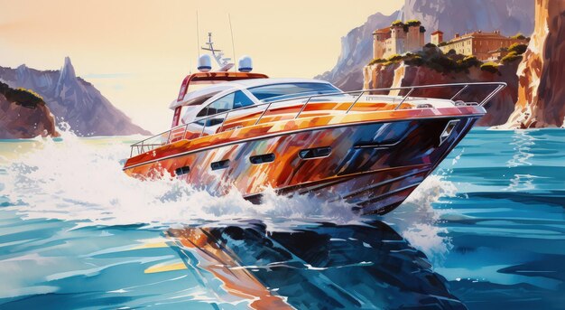 Paesaggio con bellissimo yacht a vela in mare concetto di svago e divertimento AI generativa