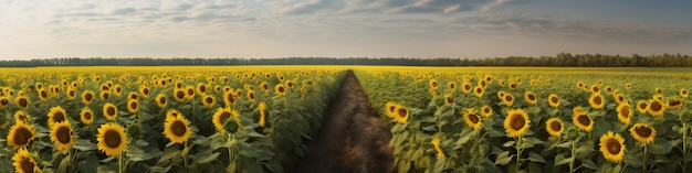 Paesaggio con campo di girasoli e cielo IA generativa