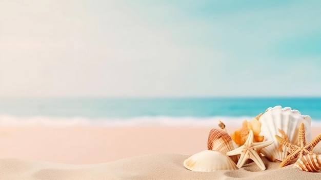 Paesaggio con conchiglie sulla spiaggia tropicale