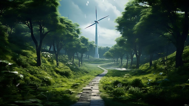 paesaggio con energia rinnovabile e sostenibile con turbine eoliche ai