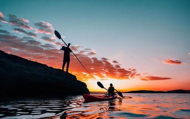 Paesaggio con lago e kayak