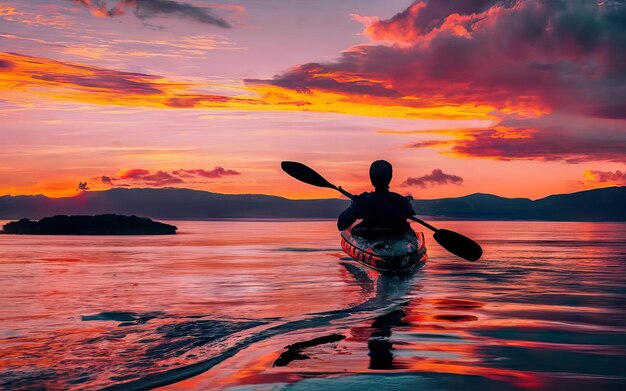 Paesaggio con lago e kayak