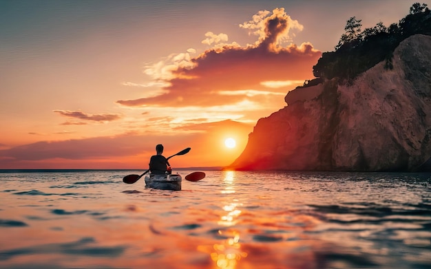 Paesaggio con lago e kayak