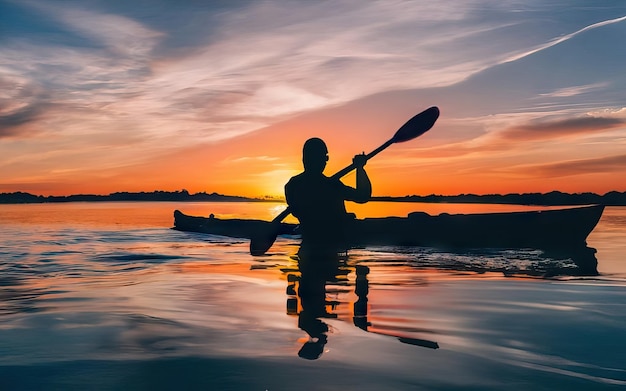 Paesaggio con lago e kayak