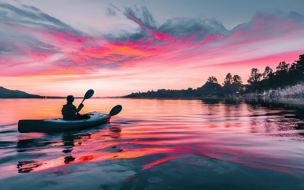 Paesaggio con lago e kayak