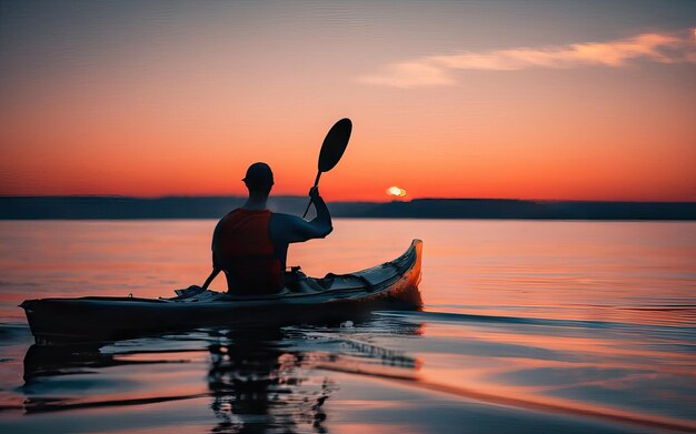 Paesaggio con lago e kayak