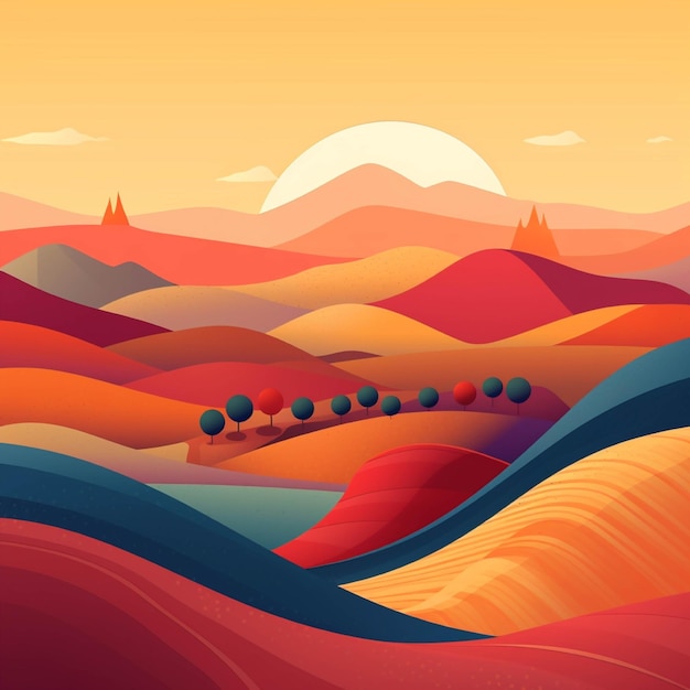 Paesaggio con montagne e colline in stile piatto Illustrazione vettoriale