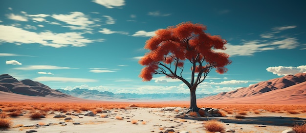 Paesaggio con un albero solitario nel deserto