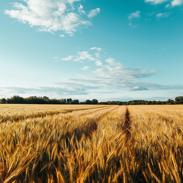 Paesaggio del campo di grano estivo lituano sotto il cielo blu e le nuvole