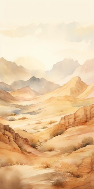 Paesaggio del deserto acquerello pittura beige e ambra illustrazione estiva