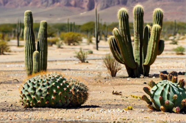 Paesaggio del deserto dei cactus Deserto dei cacti sul cielo blu