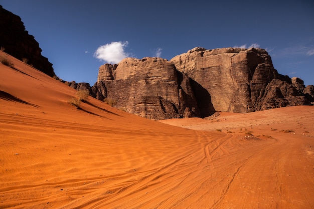 Paesaggio del deserto di Wadi Rum in Giordania. Concetto di viaggio