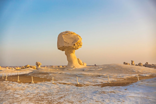 Paesaggio del deserto in Egitto. Deserto bianco in Egitto (Farafra). Pietre bianche e sabbie gialle.