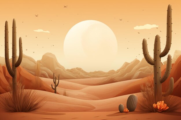 Paesaggio del deserto sullo sfondo per la videoconferenza luna e cactus