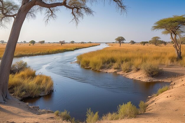 Paesaggio del fiume Chobe vista dalla striscia di Caprivi in Namibia confine con il Botswana Africa parco nazionale di Chobe