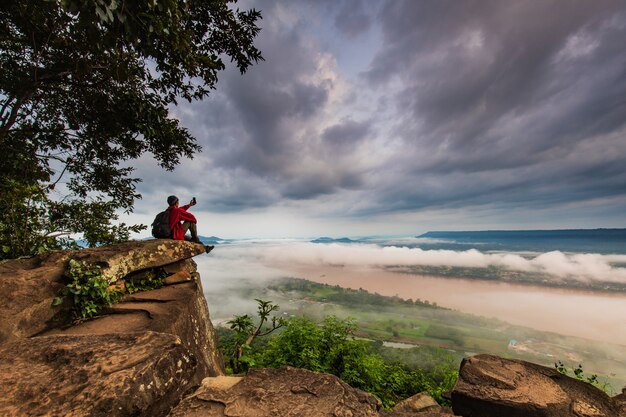 Paesaggio del fiume Mekong nel confine della Thailandia e del Laos.