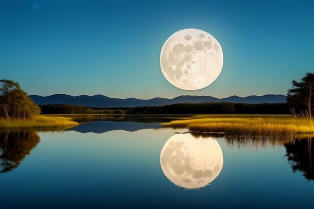 Paesaggio del fiume nella notte di luna piena