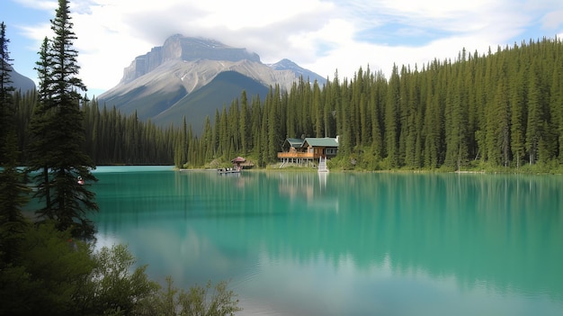 Paesaggio del lago blu Illustrazione AI GenerativexA