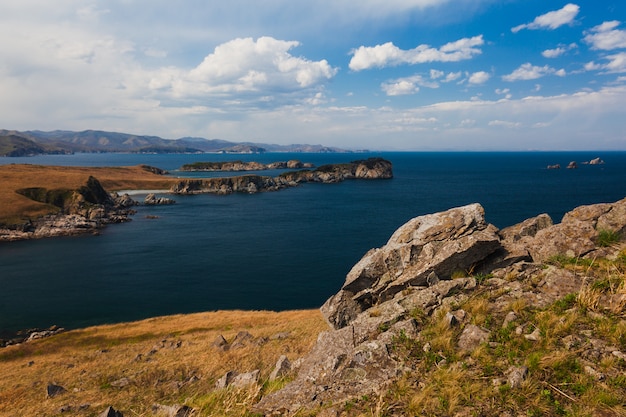 Paesaggio del mare con costa rocciosa