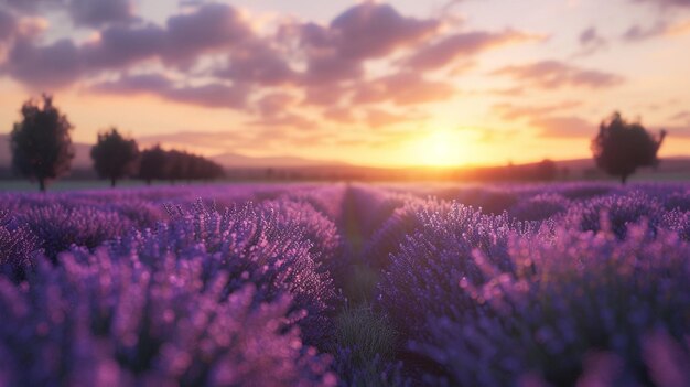 Paesaggio del tramonto del campo di lavanda