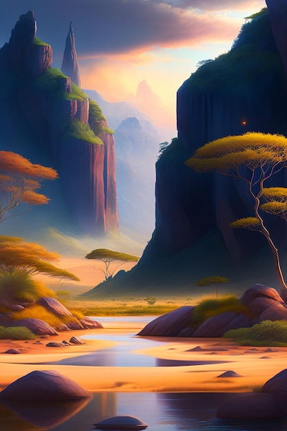 paesaggio dell'africa orientale concept art di pittura digitale altamente dettagliata