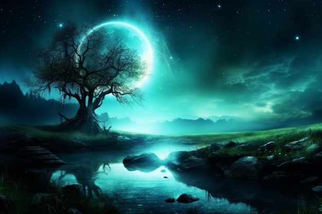 Paesaggio dell'albero della luna Genera AI