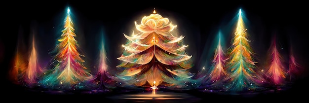 Paesaggio dell'albero di Natale, buon natale. Illustrazione digitale.