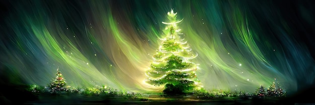 Paesaggio dell'albero di Natale, buon natale. Illustrazione digitale.