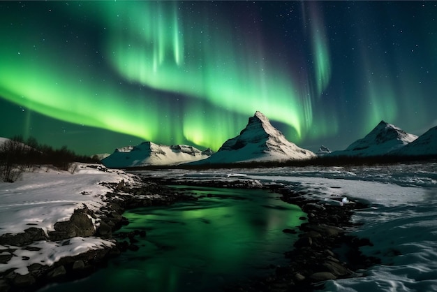 Paesaggio dell'aurora boreale con l'aurora boreale