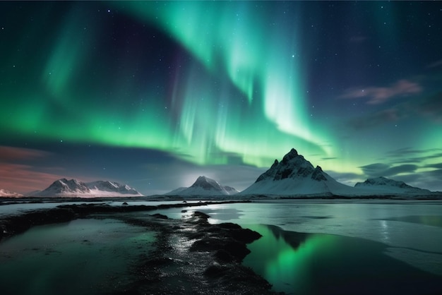 Paesaggio dell'aurora boreale con l'aurora boreale