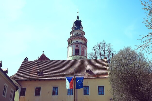 Paesaggio della cattedrale cattolica Praga / vista della chiesa nella repubblica ceca, paesaggio turistico urbano a Praga