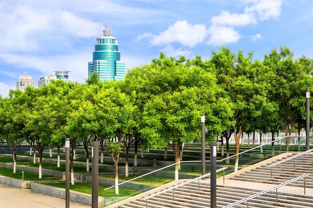 Paesaggio della città. Un luogo di riposo nel Parco Verde di Pechino con vista panoramica sulla città.