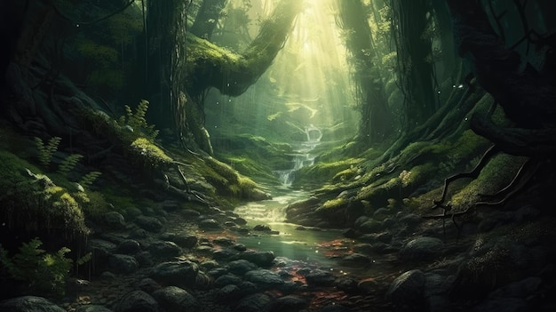 Paesaggio della foresta incantata per sfondo di videogiochi