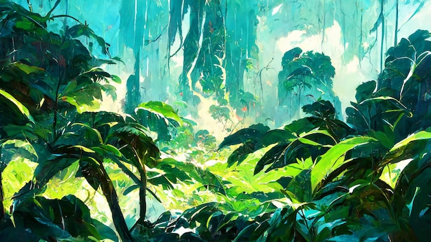 Paesaggio della foresta pluviale tropicale Illustrazione 3D della foresta tropicale