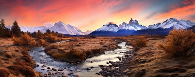 Paesaggio della Patagonia della montagna delle Ande a Torres del Paine Cile Ai generativa