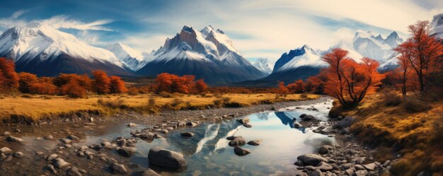 Paesaggio della Patagonia della montagna delle Ande a Torres del Paine Cile Ai generativa