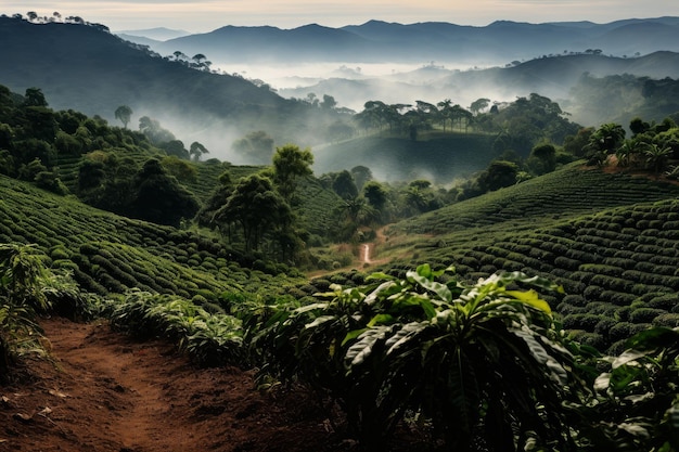 Paesaggio della piantagione di caffè Raccolto raccolto Genera Ai