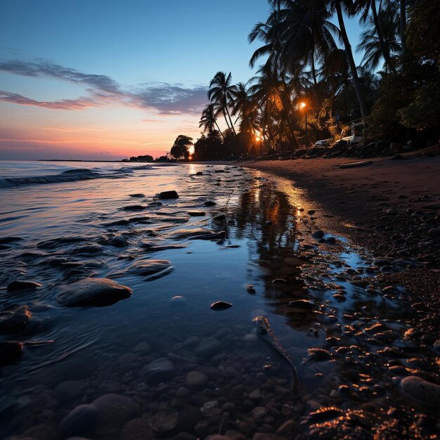 Paesaggio della spiaggia del crepuscolo tropicale Foto