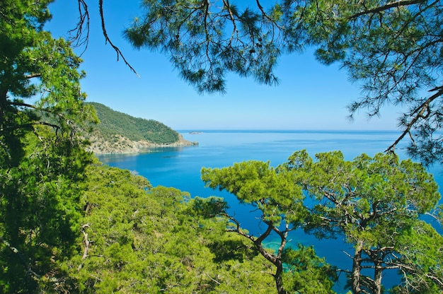 Paesaggio della Turchia con le colline e le montagne verdi del cielo blu del mare