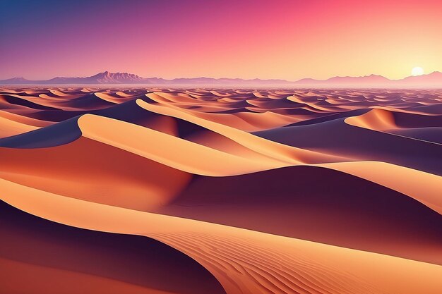 Paesaggio delle dune del deserto al tramonto Sfondi astratti con effetti dinamici Design creativo con gradienti vibranti Illustrazione vettoriale 3D